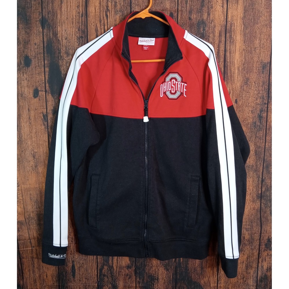 Mitchell & Ness Ohio State Buckeyes Track Jacket Mens Large Red Black Full Zip